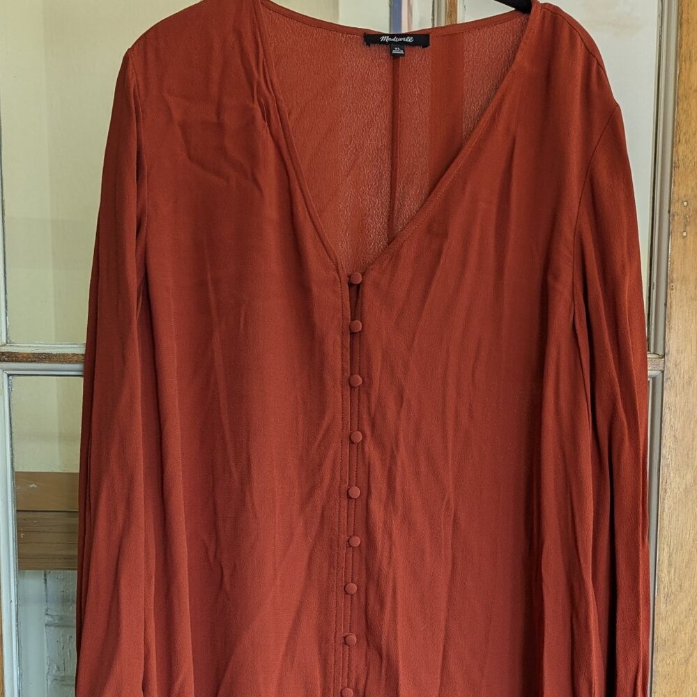 Madewell Heather Long Sleeve Button-down Dress, Rust Red, Size Large